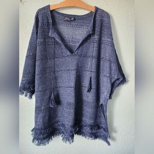 Polo Ralph Lauren Linen Navy Knit Sweater Poncho Top